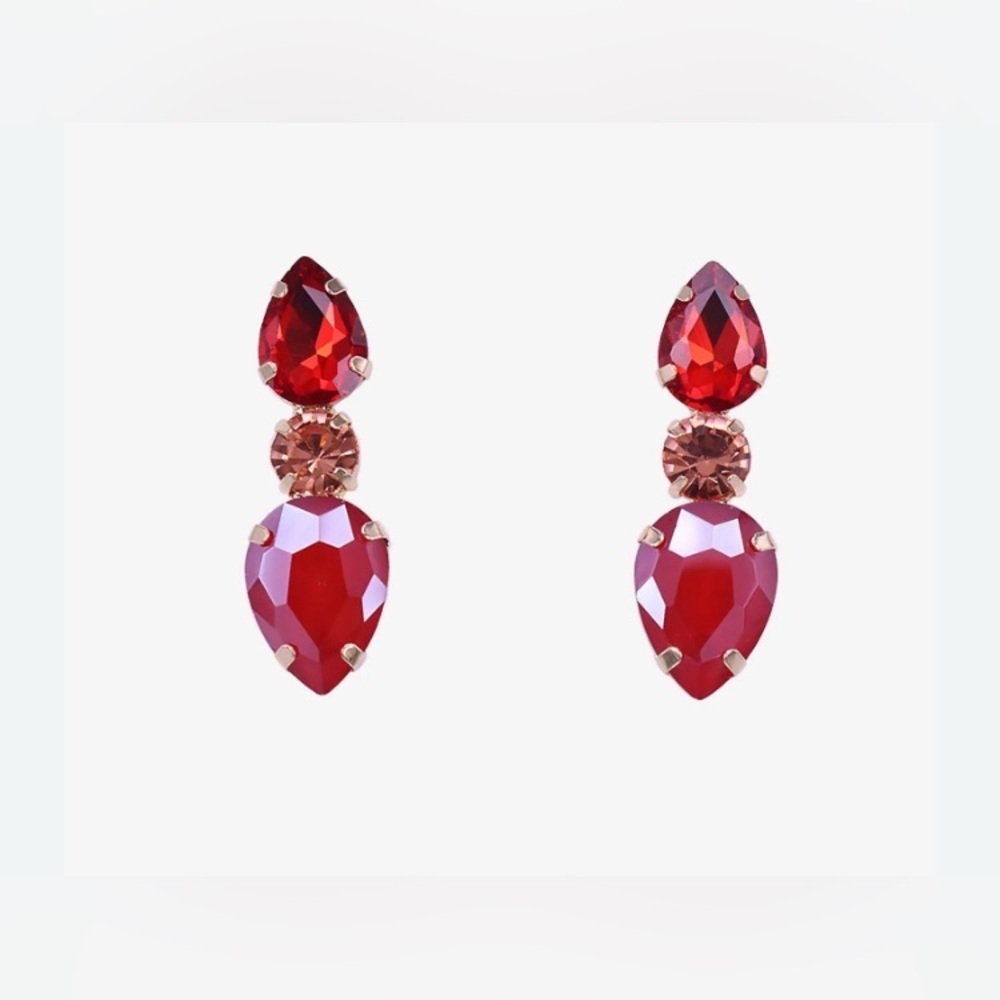 New York & Company - NEW - Jeweled Drop Earrings. Red